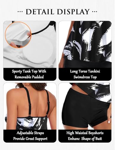 Image of Urchics 2026 Women Two Piece Tankini Swimsuit Tummy Control Plus Size Long Torso Top and High Waisted Boyshorts Bathing Suits