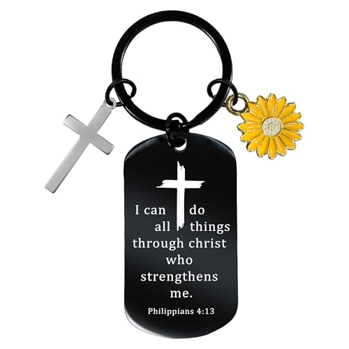 YTEWFGL Christian Religious Gifts Women Men - 1 Pc Inspirational Cross Christening Keyring for Bible Verse Daisy Pendant Keychain, Birthday Holy Communion for Girls Christmas Graduation Gift