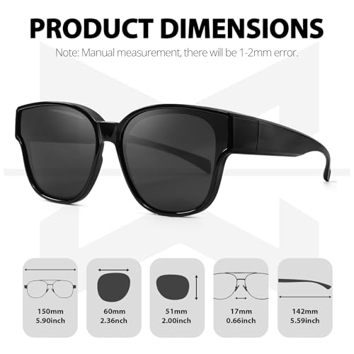 Myiaur Polarized Over Glasses Sunglasses for Women Men, Oversized Fit Over Glasses with UV 400 Protection（2 Pack）3
