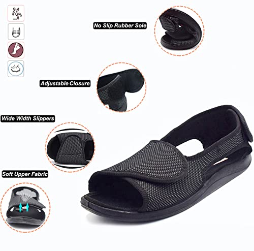 ZXAY Plantar Fasciitis Sandals for Flat Feet, Diabetic Shoes, Men's Extra Wide Open Toe Sandals, Adjustable Arthritis Edema Slippers,Black,363