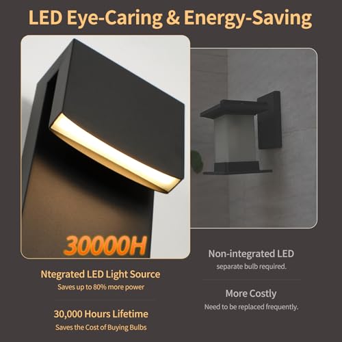 Image of IP65 Waterproof Outdoor Modern LED Wall Light Fixtures, Black Exterior Wall Sconces 32W 3000K, Porch Patio Light Fixture Outdoor Wall Lights Outside Lights for House Garage Front Door 2 Pack