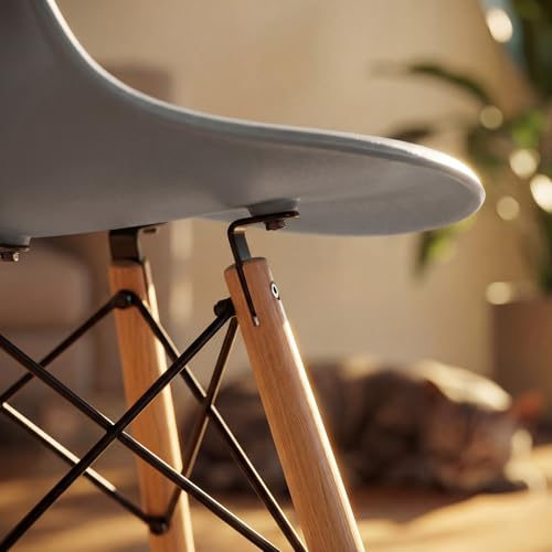 Image of Furmax Dining Chairs Set of 4, Mid Century Modern Plastic Dining Chair w /Curved Backrest & Wood Legs, DSW Shell Lounge Side Chair for Dining Room Living Room Apartment, Kitchen Chairs (Grey)