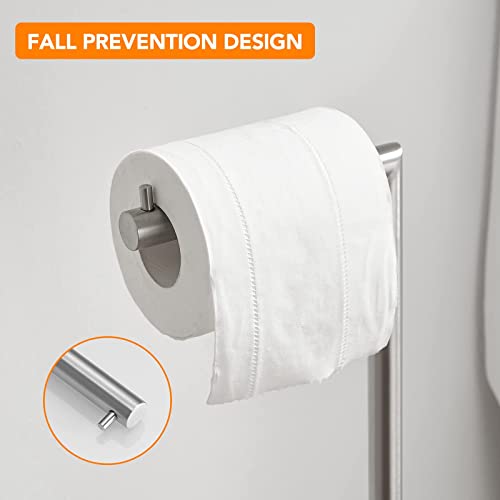 Besy Adjustable Height 14.6 To 25.7 Inch Bathroom Toilet Paper Holder Stand Modern Tissue Roll Holder Sus304 Stainless Steel Rustproof Pedestal Lavatory Tissue Roll Holder Freestanding, Brushed Nickel #TOP4