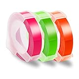 ダイモ テープ DM0903FP DM0903FG DM0903FO 蛍光ピンク 蛍光グリーン 蛍光オレンジ 3色セット 幅さ9mm 長さ3m 3D白文字 つやあり 互換品 エンボステープ