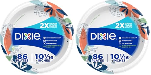 Image of Dixie Paper Plates, 10 Inch, 86 Count Pack of 2 | 2X Stronger | Microwave-Safe | Soak-Proof | Cut Resistant