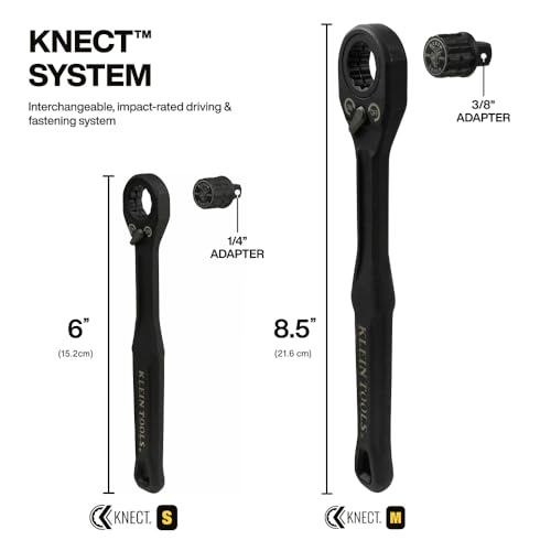 Image of KLEIN TOOLS 65301ADP KNECT (S) Pass Through Ratchet and 1 /4-Inch Socket Adapter Set, Compact and Comfortable Hand Tool, Backwards Compatible with 1 /4-Inch Square Drive Sockets