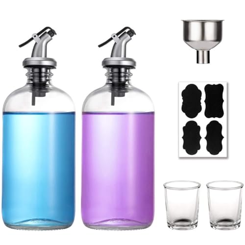 洗口液 詰め替え ディスペンサー 500mlボトル2本 ウォーターポアラー2個 2カップ 1 ファネル 黒板ステッカー4枚 うがい薬 マウスウォッシュ ボトル容器 透明 バスルーム用 マウスウォッシュ ボトル
