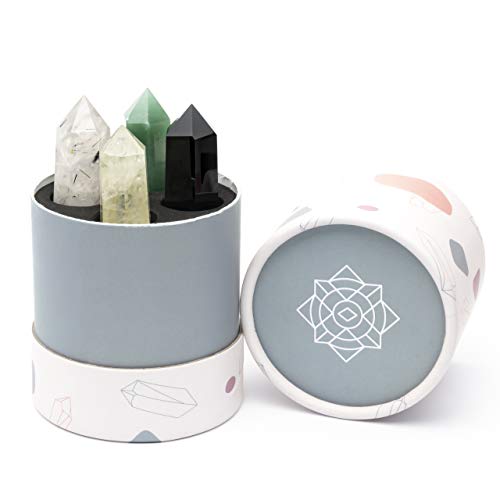 Zenluma Healing Crystal Wand Set (2') - Healing Crystals Kit Includes 4 x Crystal Points: Obsidian, Green Aventurine, Citrine & Tourmilated Quartz - Ideal for Meditation, Decor & Reiki