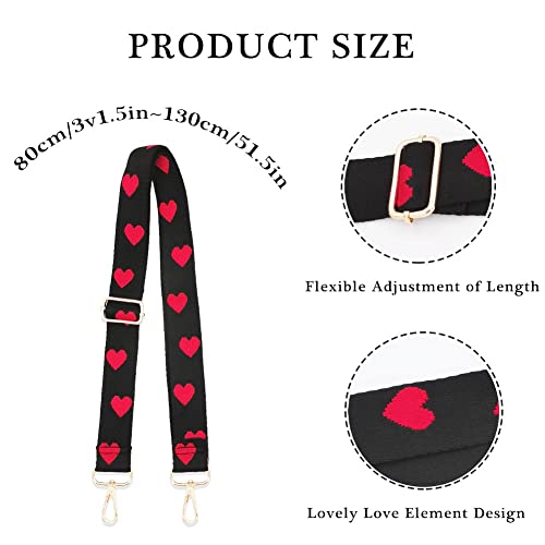 Image of Cross Body Strap for Purse Wide Replacement Adjustable Lightweight Canvas Shoulder Straps Lovely Heart Print Guitar Belts
