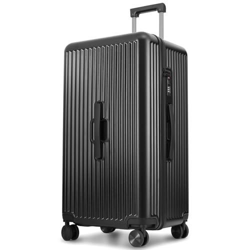 Trunk Luggage, 28 Inch Checked Luggage with Spinner Wheels, Lightweight PC Hard Shell Large Suitcase with TSA Lock, Removable Dividers (Black, 1PC)
