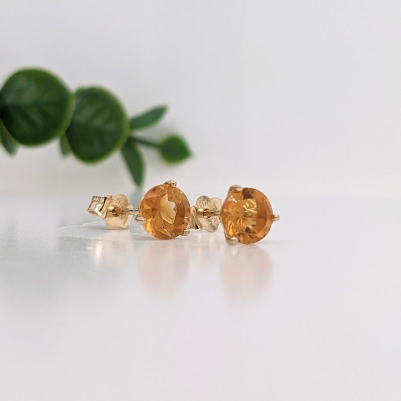 Boucles d'oreilles citrine naturelle argent 925 plaqué or femme