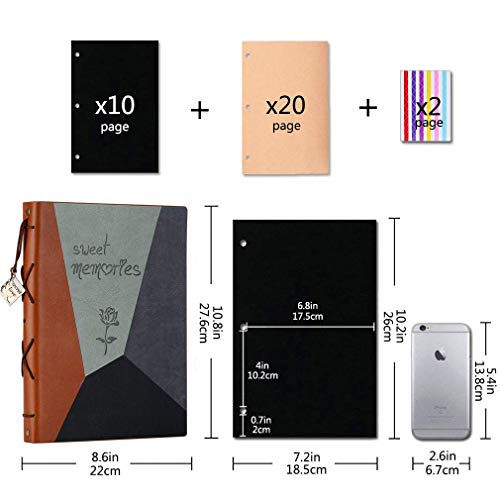 Álbum de recortes ZEEYUAN de cuero para fotos, libro de recuerdos DIY con 10 hojas de papel negro reemplazable, suministros para scrapbooking, regalo para mamá miniatura 2