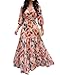 CHICME Women’s Summer Boho Maxi Dress V Neck 3/4 Puff Sleeve Floral Flowy Wedding Guest Vacation Beach Long Dress-mu-M