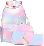 LEDAOU Mochila para meninas, mochila escolar, infantil, mochila para adolescentes, conjunto de mochila com lancheira e estojo de lápis, Arco-íris 0017, Large, Mochila