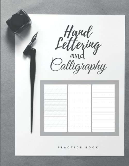 Hand Lettering and Calligraphy Practice Book: 55 Degree Slanted Angle Calligraphy Guide (35 pages) , Dashed Line Handwriting Practice (35 pages) & Dot Grid Paper (35 pages) / 105 Pages