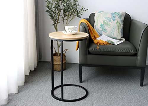 Snack Side Table, C-Shaped End Table For Sofa And Bed, Solid Metal Frame, Used For Small Space In Living Room And Bedroom (Brown) #TOP4