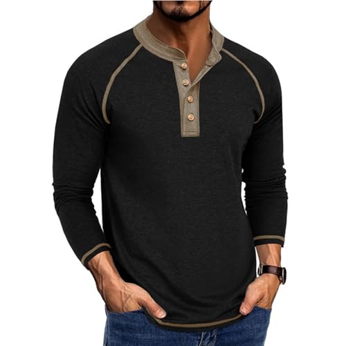 Mens Long Sleeve Henley Shirts Casual Button T-Shirt Classic Cotton Lightweight Tees Stylish Pullover Tops