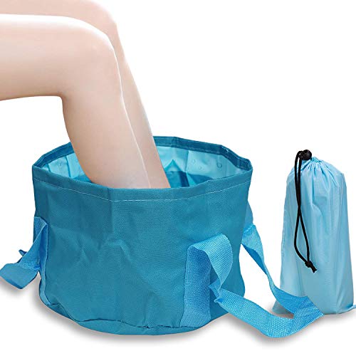 折りたたみバケツ 折り畳み布バケツ たらい 桶 足湯 畳める アウトドア キャンプ 釣り 水くみ 旅行 防水シリコン 携帯 折りたたみできるバケツ 10リットル(ブルー)のサムネイル