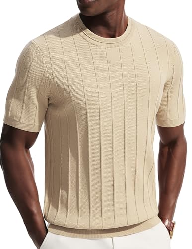 PJ PAUL JONES Sommer T Shirt Herren Kurzarm Strick T Shirt Rundhals Regular Fit Beige XL