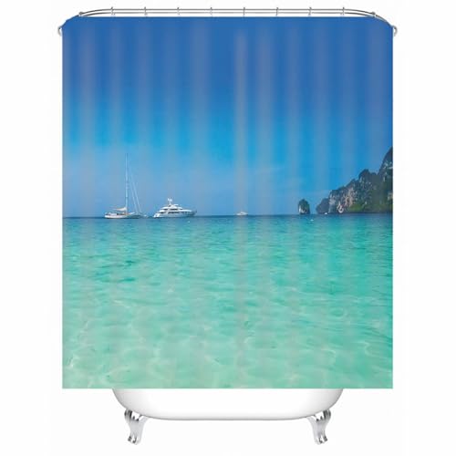 Rideau de douche bleu vert 220x180 cm en polyester imperméable - 2