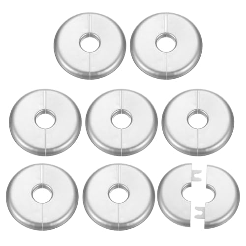 QUARKZMAN 8pcs Plaque De Plomberie Adhésive Murale À Fente 17mm/0.7" En Plastique ABS Ronde À Design De Boucle Pour Tuyau D'eau Décoration De Salle De Bain Et Cuisine, Ton Argenté