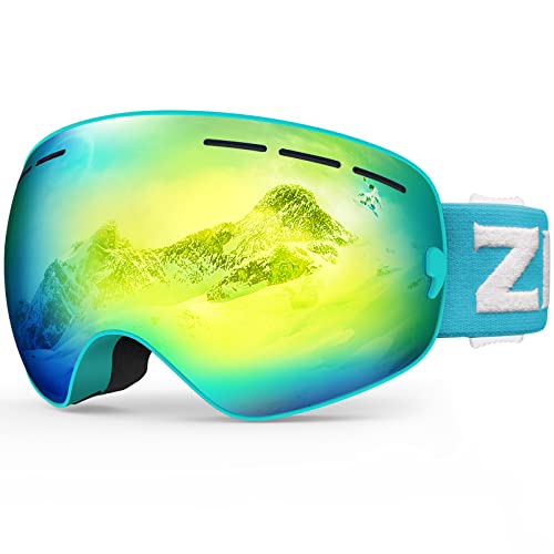 Zionor Xmini Kids Ski Snowboard Snow Goggles Detachable Lens Uv Protection Anti-Fog For Child Boys Girls Youth (Vlt 6% Blue Frame Grey Revo Gold Lens) #TOP22