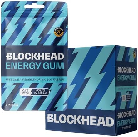 BLOCKHEAD Energy Gum – Mint (84 Pieces) | 50mg Fast-Release Caffeine + Niacin, B1, B5, B6, B12 | Sugar & Calorie Free | Pre-Workout & Endurance | Vegan | Informed-Sport Certified