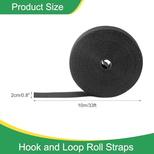 Image of uxcell 0.8inch x 33ft Hook and Loop Roll Straps, Multi-Purpose Hook and Loop Tape with Adhesive, Cable Ties Organize Strap Fastener Roll for Home Office, Black