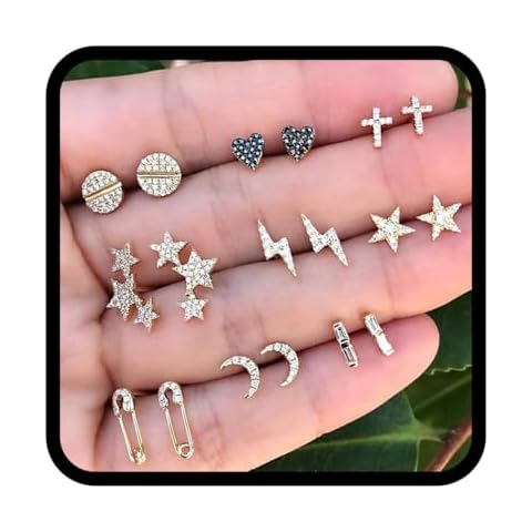 Asooll 9Pairs Star Heart Moon Multiple Stud Earrings set Fashion Stud Earring Set for Women Cover