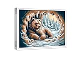raxxa Rompecabezas premium | Brown Bear in Winter Cave Pastel Chalk Drawing | 1000 piezas