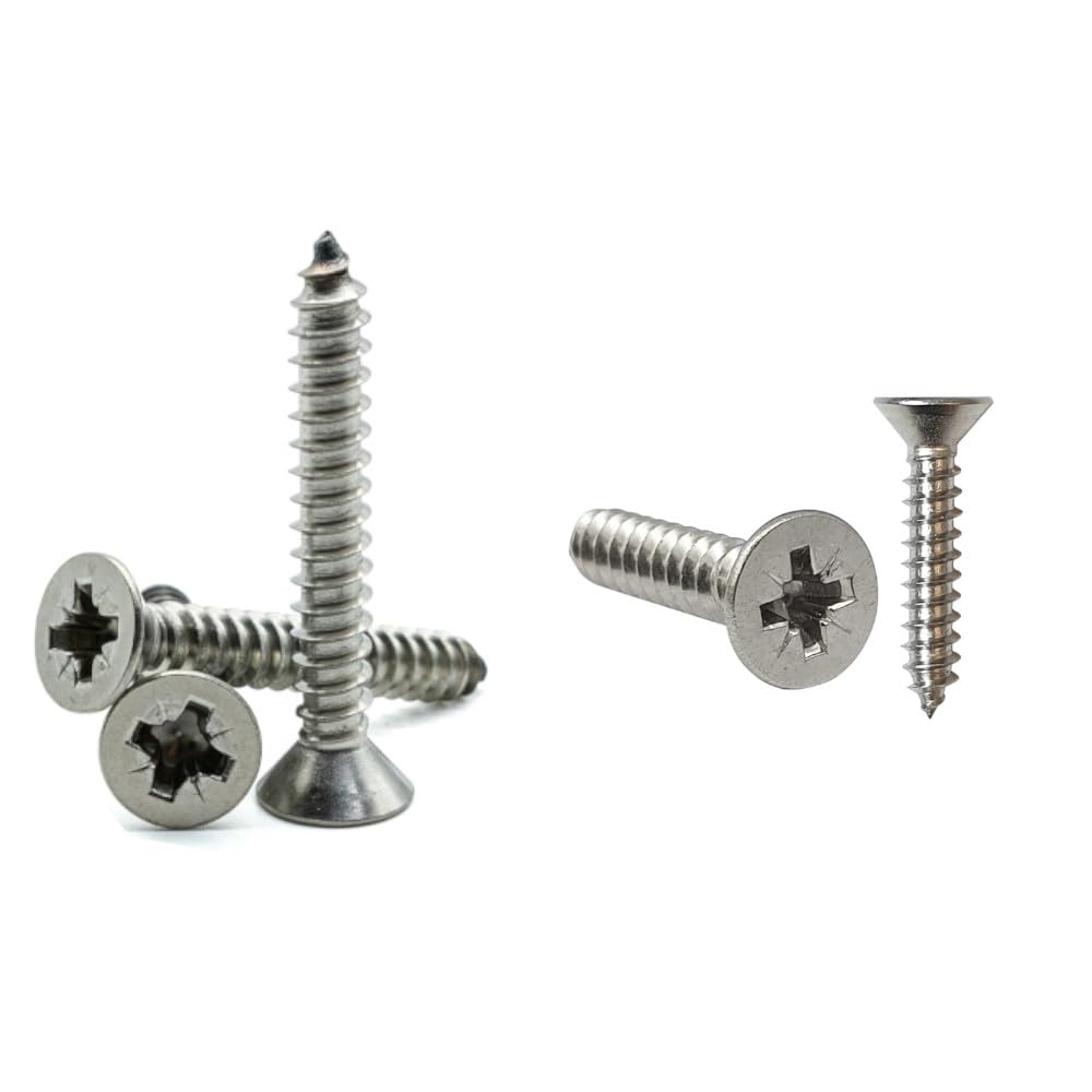 50x No.8 x 5/8" 4.2 x 16mm Pozi Countersunk Head Self Tapping Screws A2 Stainless Steel Ideal for Metal Wood and Brick Self Tapping Screws Wood High Strength Durable