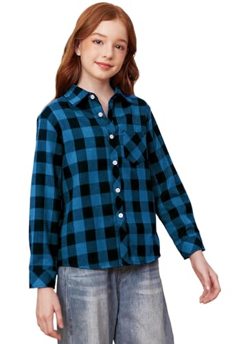 Image of SANGTREE Women and Girls Long Sleeve Flannel Casual Button Down Plaid Shirt