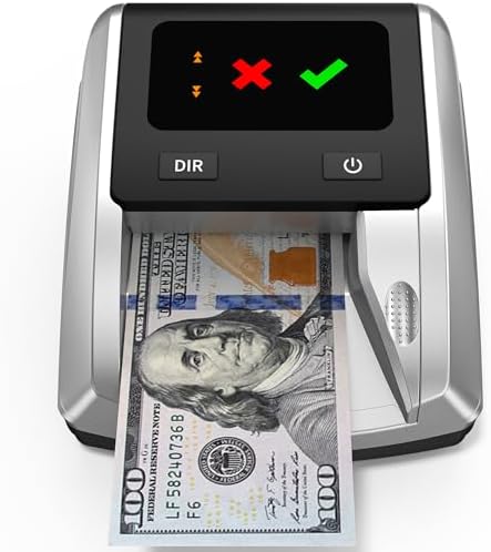 PONNOR AL-135 Counterfeit Bill Detector Money Checker Machine Automatic 4-Way Orientation & Pass/Fail Indicator Portable Fake Currency Reader with UV, Magnetic, Infrared