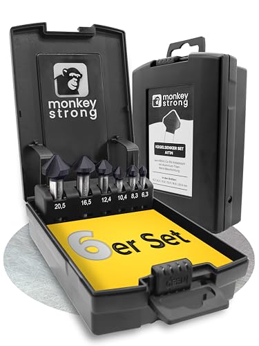 monkeystrong Kegelsenker Set AlTiN - Industrie Qualität - 90° Ø 6,3-20,5 mm - extra harter HSS E Co 5 mit Beschichtung - Senker für Edelstahl, Stahl, Metall