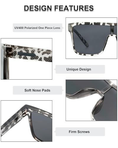 Image of GLINDAR Polarized Sunglasses Men Flat Top Womens, Oversized Square Shield | One Piece,Trendy,Lightweight,Driving
