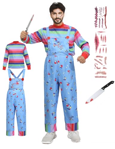 Kids Chucky Costume - Rainbow Stripe Jumpsuit For Halloween & Cosplay (Good Guys Doll Outfit)