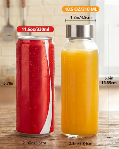 Image of Zukro 10.5oz Glass Juice & Water Bottles with Stainless Steel Lids 4 Pack | Leak Proof Reusable Small Clear Drinking Bottle With Straw for Juicing, Smoothie, Dishwasher & Fridge Safe, BPA Free