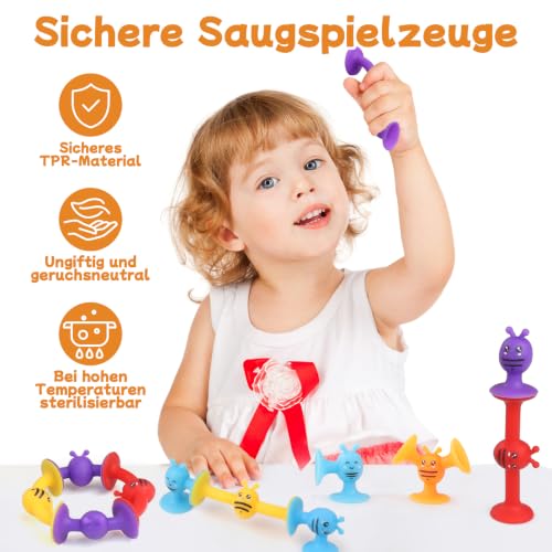 ECHOCUBE Saugspielzeug, 28 Stück Saugnapf Badespielzeug für Kinder ab 3 Jahren, sensorisches Saugspielzeug, Stressabbau-Spielzeug… – Ansicht 4