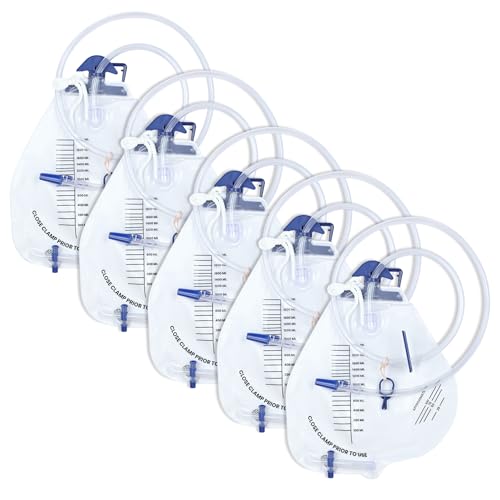 5 Pack Urinary Drainage Bag with Anti-Reflux Valve, Catheter Urine Bag with 2000 mL Volume, 48