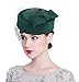 ORIDOOR British Style Pillbox Hat Women Church Derby Wedding Winter Vintage Fascinator Beret 100% Wool Felt Hat with Veil (001 Green)