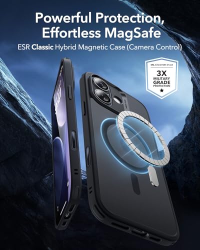Image of ESR for iPhone 17 Case, Camera Control Cover, Compatible with MagSafe, Shockproof Military-Grade Protection, Magnetic Phone Case for iPhone 17, Classic Hybrid Case, Frosted Black