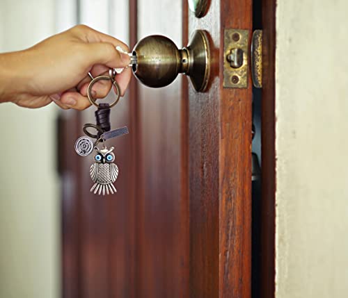 Aupra Silver Owl Keychain Gift Idea Women Men Bird Leather Keyring Girl Boy Friendship Small Surprise Present Home Car Key Chain Ring #TOP2