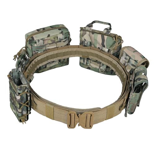 YAKEDA Tactical Battle Belts 8-in-1 Molle Hunting Belt Fishing Game Belt with Pouches for Comfort & Reliability (Camou)