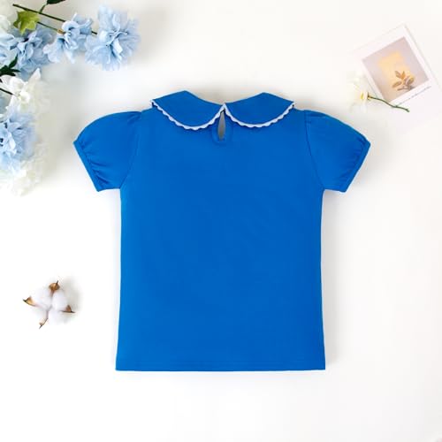 Image of 12M-14Y Toddler Baby Girls Peter Pan Collar Blouse Kids Girl Solid Color Puff Sleeve T-Shirts Casual Tee Tops