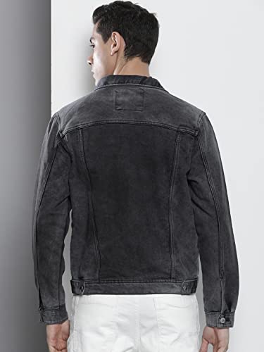 Image of The Indian Garage Co Men Slim Fit Solid Denim Trucker Jackets