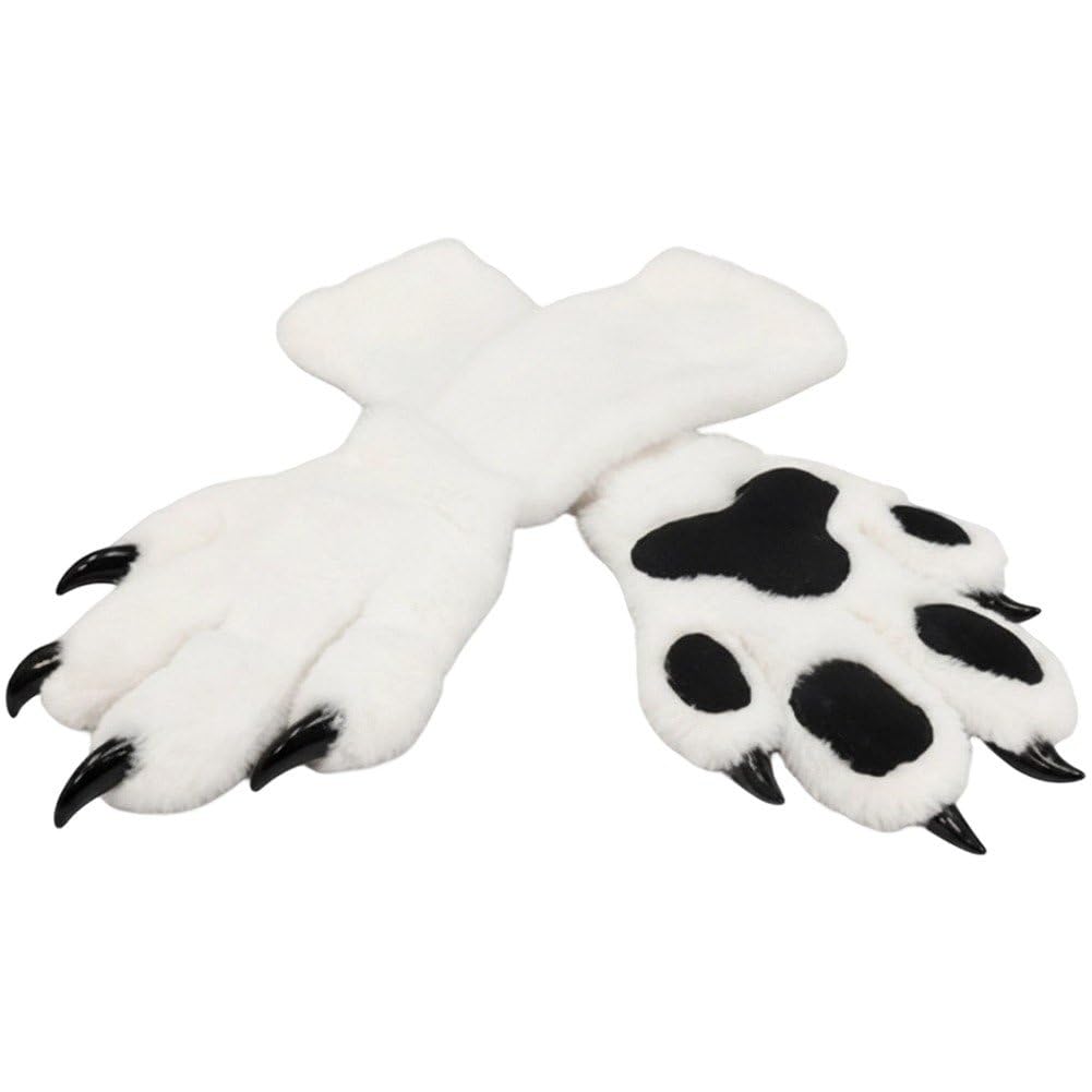 Sslvya Cat Paw Long Gloves Plush Claws Mittens for Halloween Costumes and Shows Cosplay Accessories