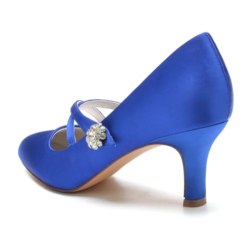 Women Closed Toe Wedding Satin Shoes Mid Toe Bridal Shoes Heel Crisscross Strap with Rhinestone Sandles3