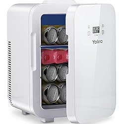 YOLEO Mini Nevera para Habitacion 10L, Mini Frigorífico Portátil 12V / 220V para Coche y Casa, Pantalla LED Con Función de Frío y Calor, -9~65 ?, Blanco