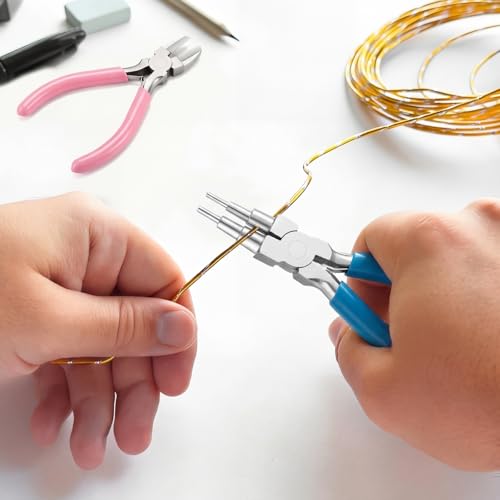 Image of Mudder 2 Pieces Jewelry Making Tool Bail Making Pliers 6 in 1 Jewelry Wire Bending Pliers for Beading Looping Shaping Wire DIY Crafts (Blue and Pink)