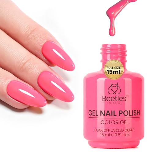 Image of Beetles Hot Pink Gel Polish - Raspberry Mousse 15ML /0.51Fl Oz, Neon Pink Gel Nail Polish, Color-Matched Bottle, Soak-Off UV LED, Long-Lasting Holiday & Summer Nails Art for DIY Beginners & Salon Pros